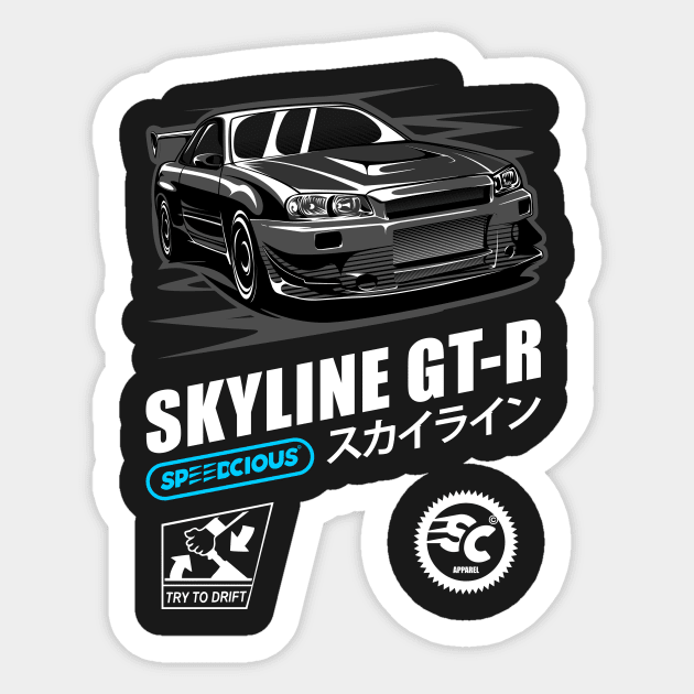 Black GT-R Skyline R34 Sticker by pujartwork